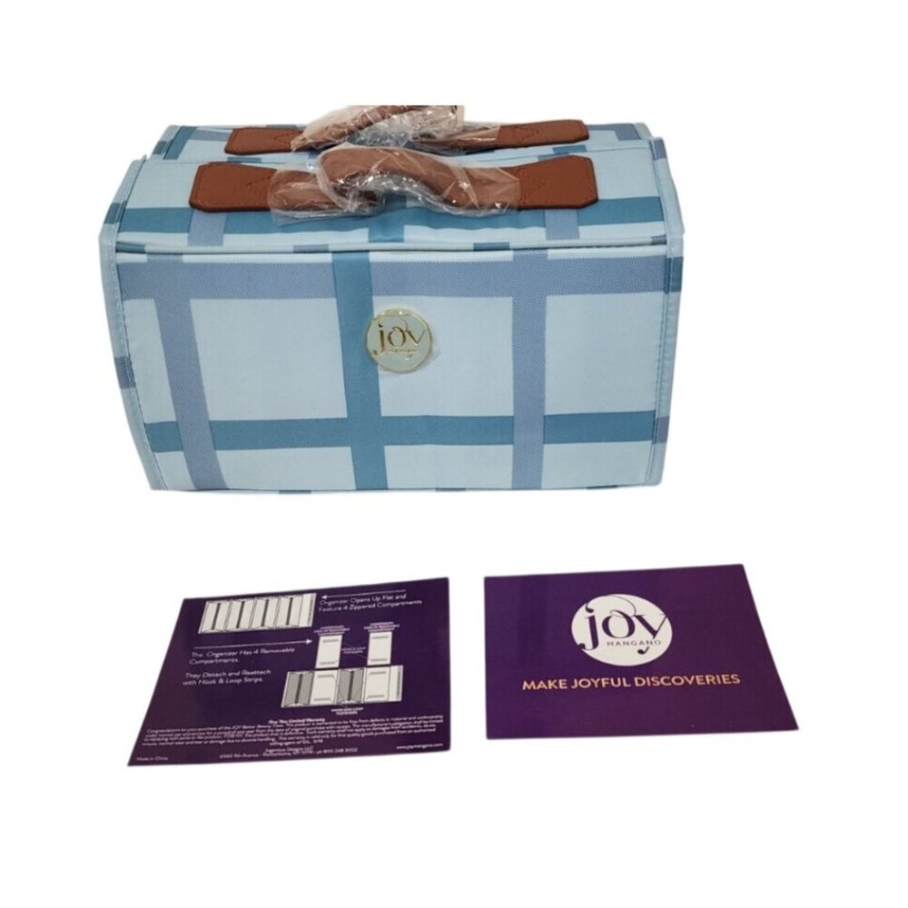 Joy Mangano Better Beauty Case Roll Up Cosmetic Toiletry Organizer Blue Plaid X